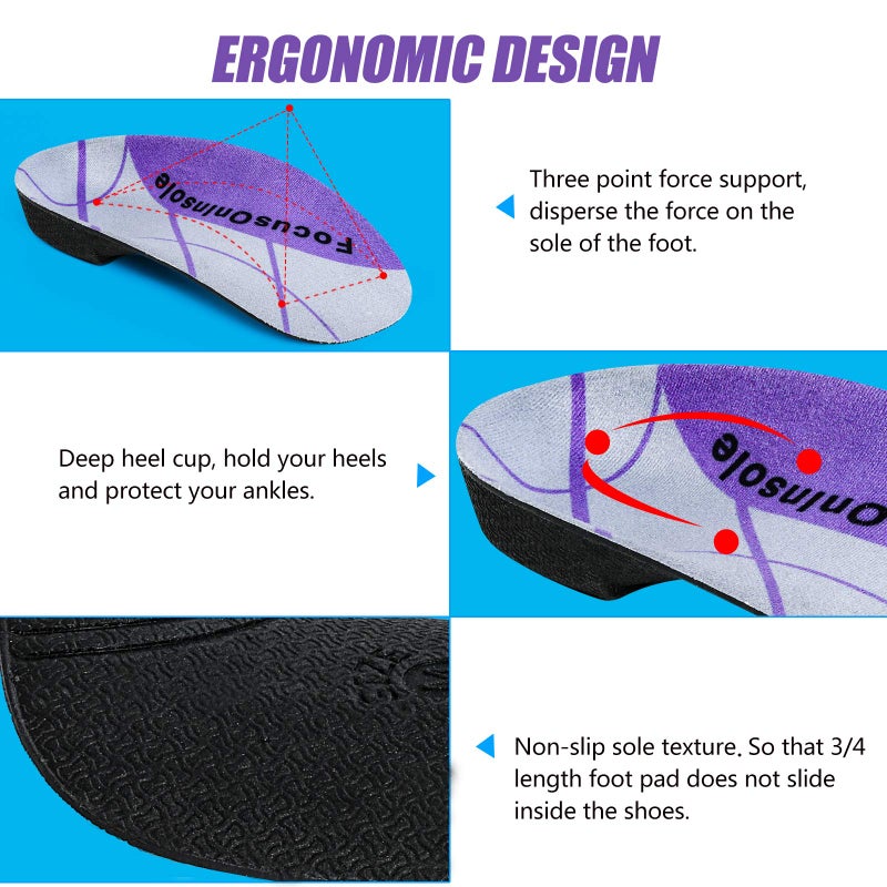 RooRuns 3/4 Length Arch Support Insoles for Men and Women  Small Size Planter Fasciitis High Arch Support for Work Boots  EVA Orthotic Shoe Inserts for Flat Feet  Over-Pronation  Relief Foot Heel Spur Pain - Image 4
